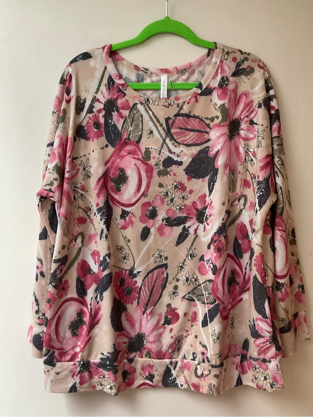 Floral Print Long Sleeve Women's Top - Pink/Beige